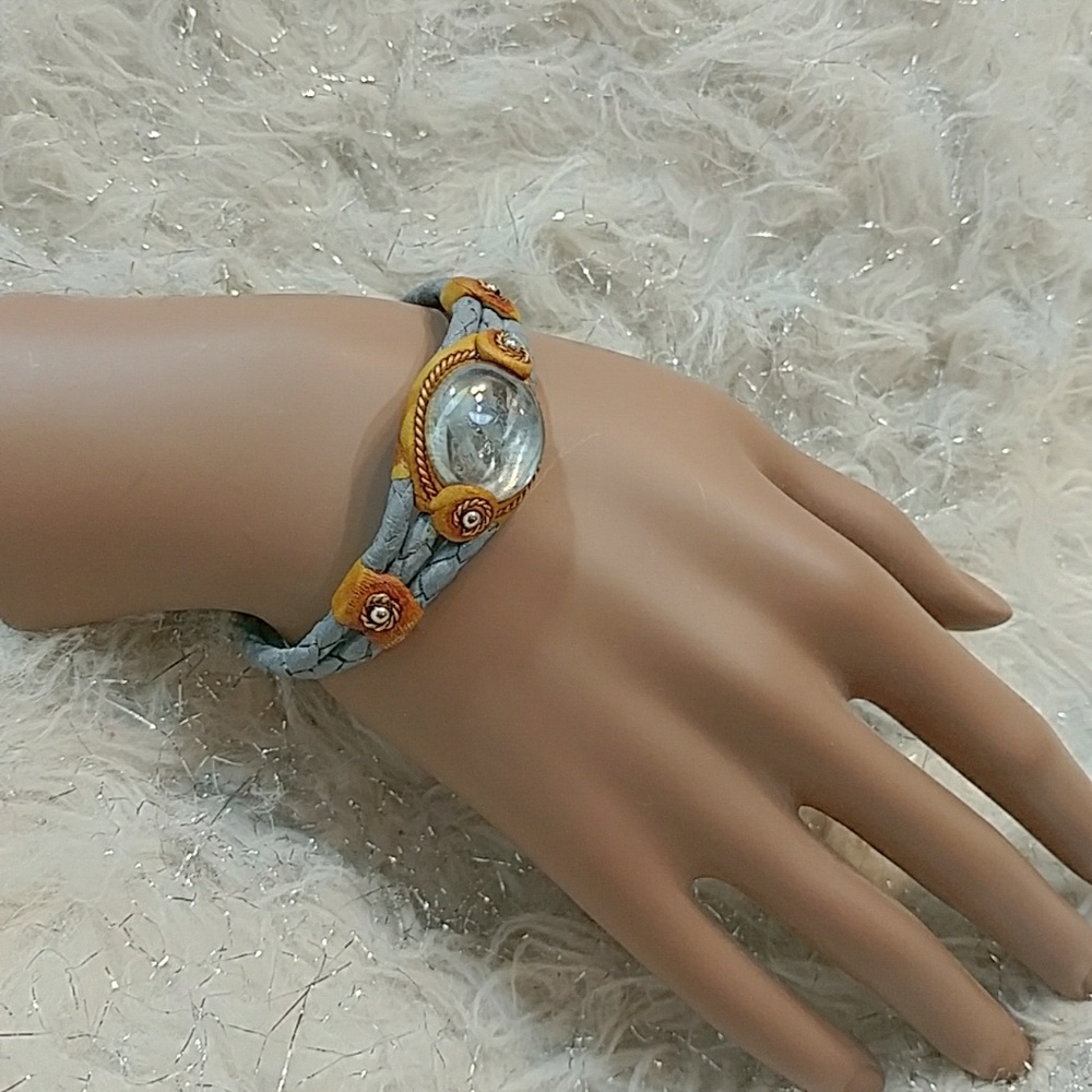 A⚡P Clay & Leather Glass Pendant Boho Bracelet